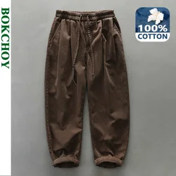 Calças vintage largas para homens, corredores com cordão simples, roupa de streetwear, 100% algodão, outono, novo, AZ675, 2022