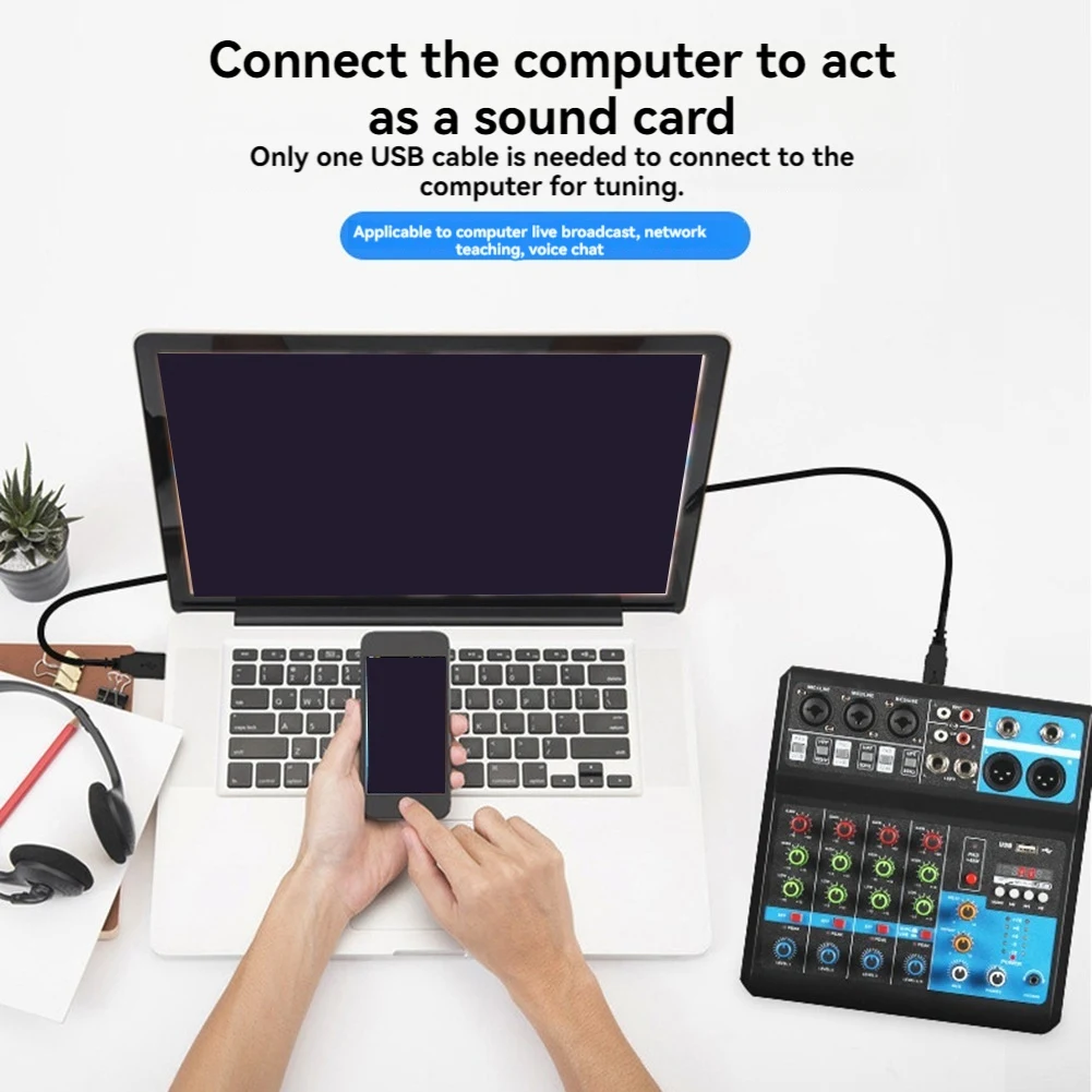 A5 Live Sound Card Mixing Console Mixer For Live Streaming DJ Audio Equipment Professional Audio 5Channel Sound Mixer