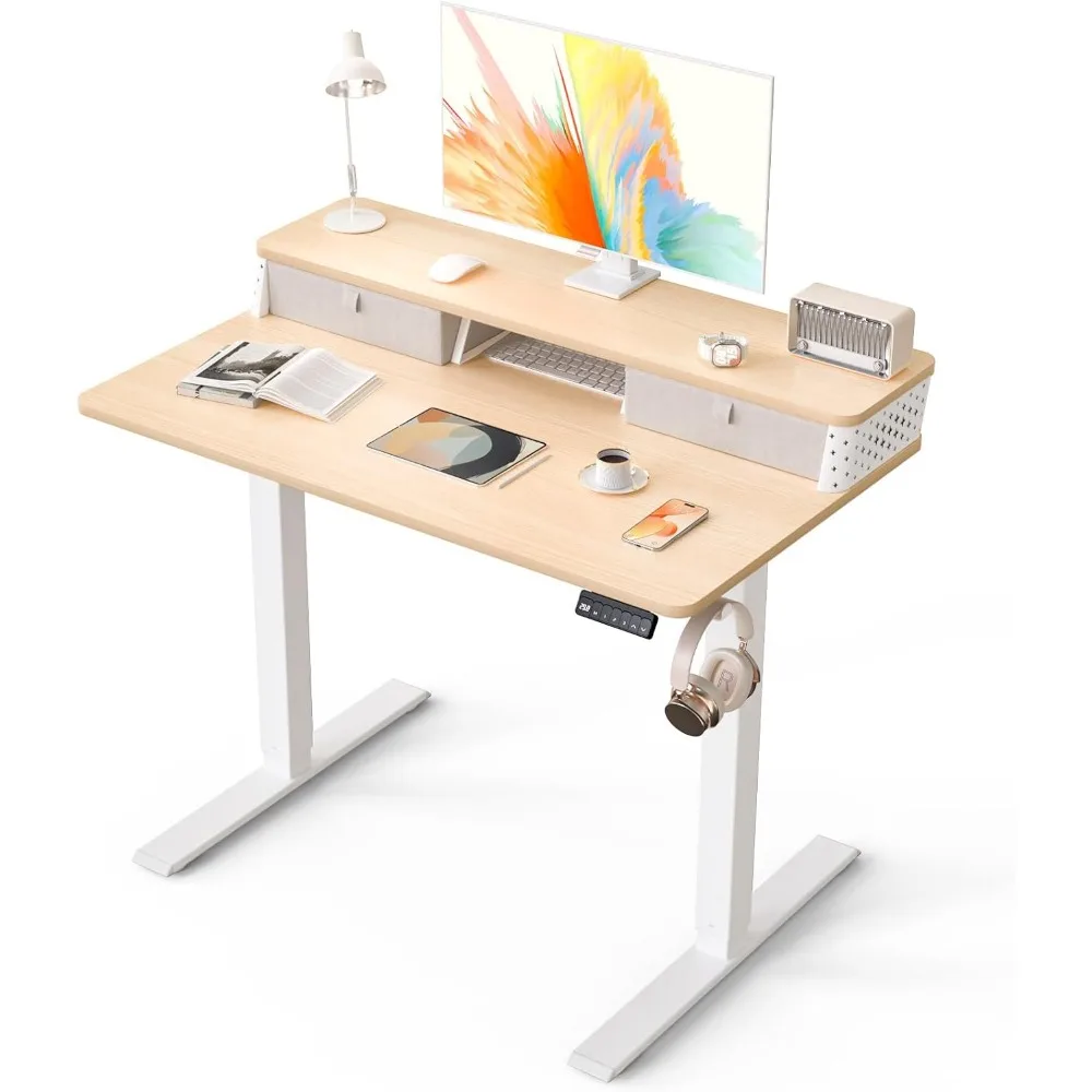 

Standing Desk with 2 Drawers 40''x 24'' Small Adjustable Height Sit to Stand Up Desk with Storage Shelf, C-Clamp Mount