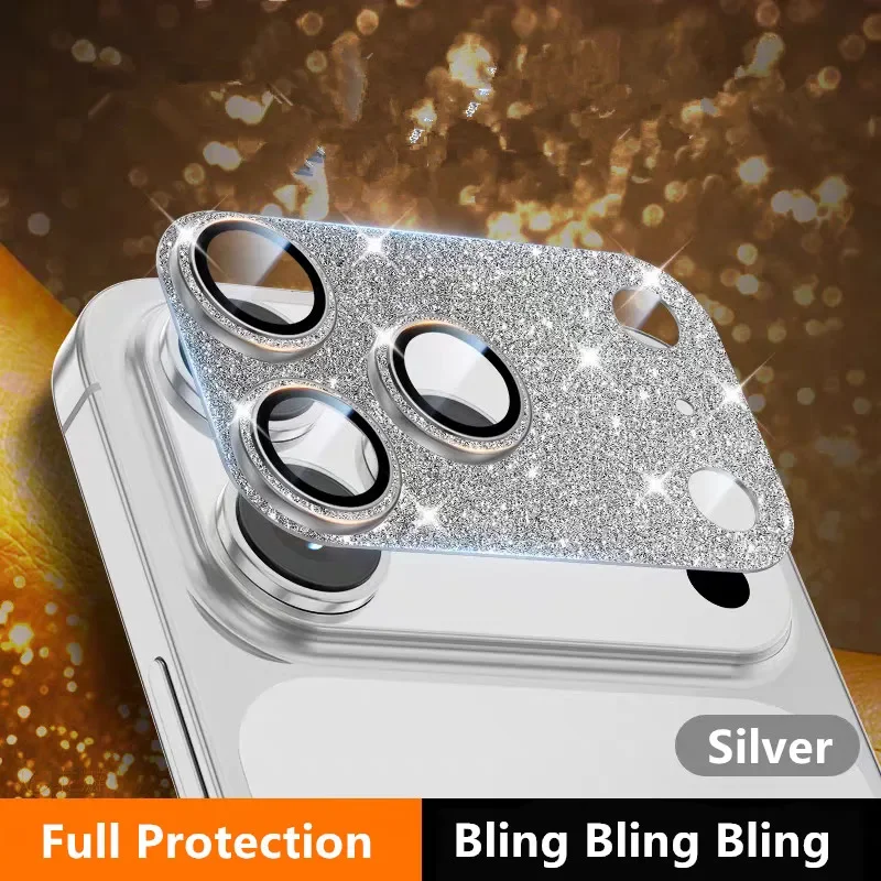 بلينغ كامل بريق كاميرا معدنية الحافة حامي آيفون 17 برو ماكس الهواء 17 برو سباركل HD الزجاج عدسة حلقة غطاء طبقة حماية