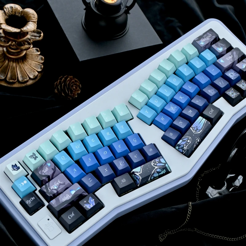 Imagem -02 - Mifuny-keycaps Tema Borboleta Azul para Teclado Mecânico Pbt 5-sided Térmica Sublimação Cereja Soa Perfil Jogos