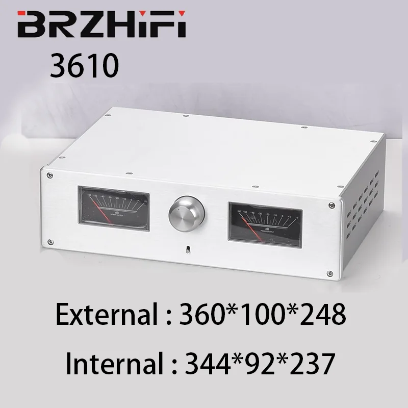 BRZHIFI 3610 Preamplifier Box Vintage Level Meter Vacuum Pipe Amplifier Aluminum Enclosure Tube Amplifier Hifi Sound Chassis