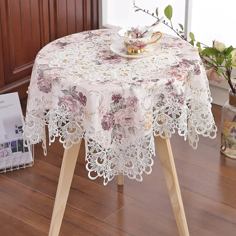 

Pink embroidered round tablecloth, small table TV, washing machine, refrigerator cover, Christmas decoration