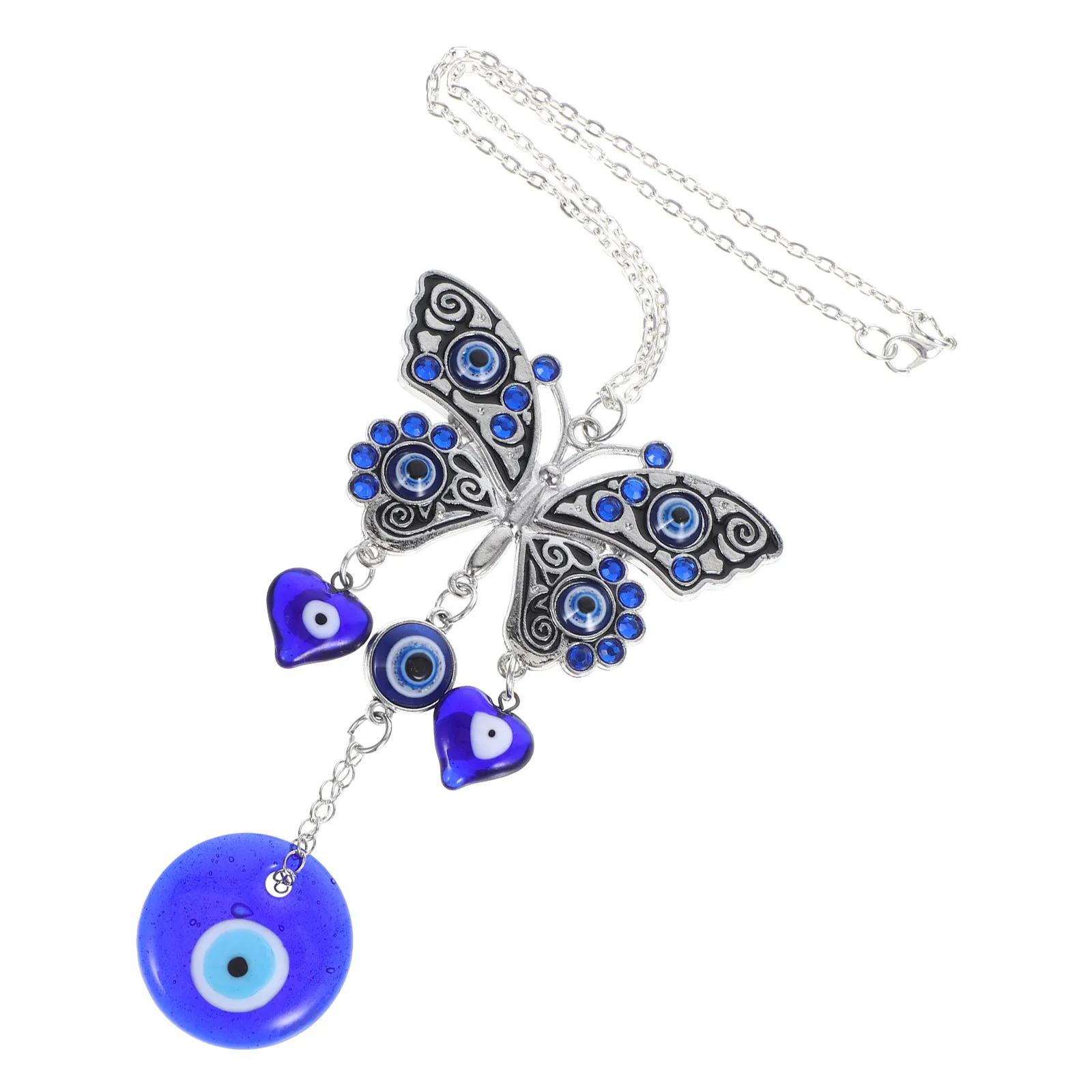 Car Hanging Ornament Butterfly Evil Eye Decor Acrylic Zinc Alloy Rustproof Rearview Mirror Accessory For Women Keychain