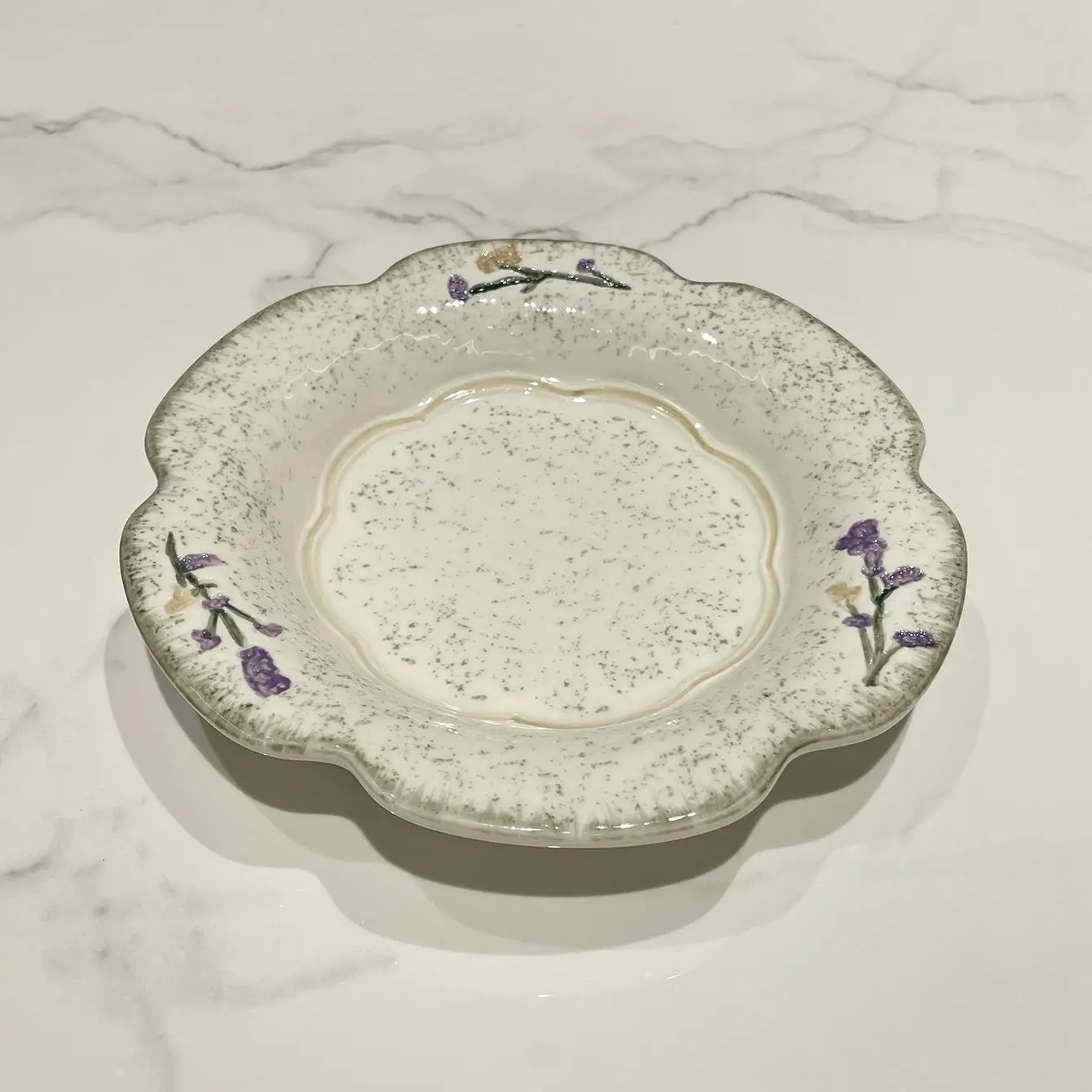 DSA  purple retro elegant flower pattern ceramic plate, high-end simple texture ceramic plate