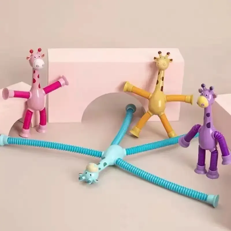 Pop Tube Decompression Telescoping Giraffe Fidget Toys Kids Suction Cup Toys Sensory Bellows Toys Anti-Stress Squeeze Toys