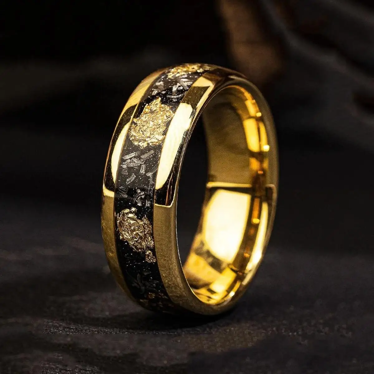 Inlay Meteorite Abalone Shell Rings Fashion 8mm Men Stainless Steel Ring For Men Women Wedding Engagement Band Jewelry Gift