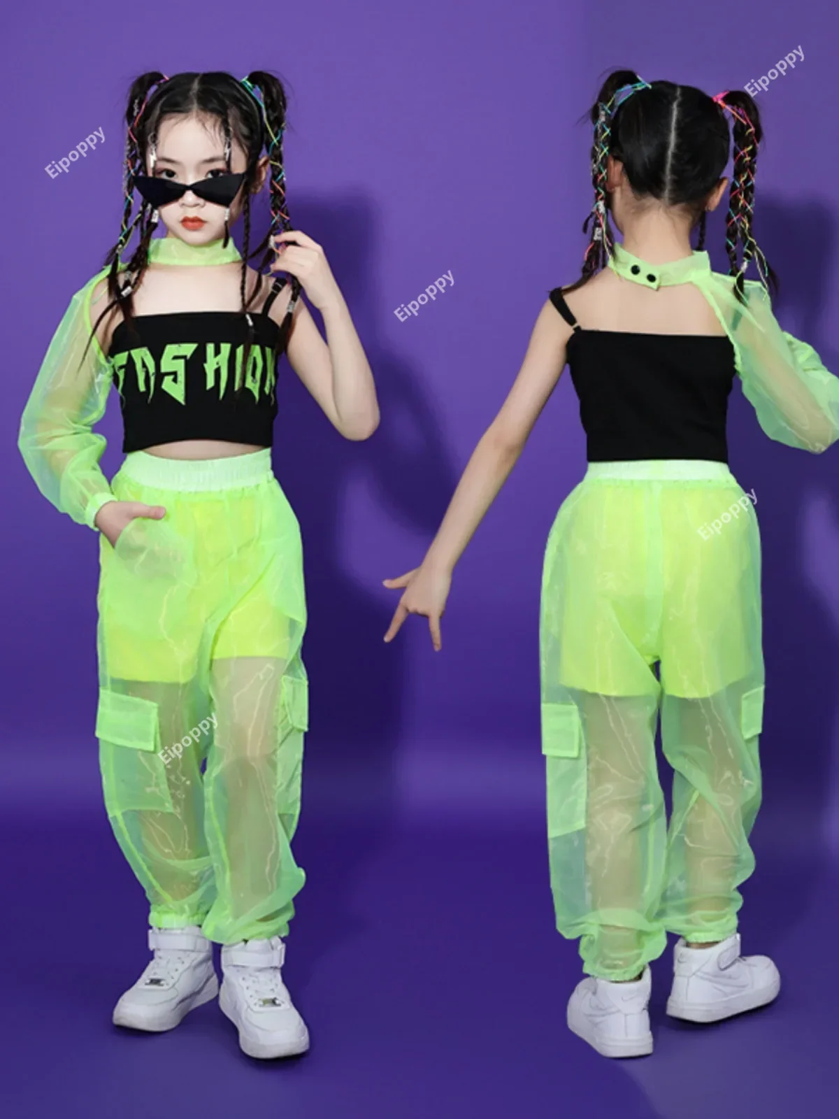 Clothes Stage Neckless Tank Top See Through Mesh Pants Girls Runway Performance Costume