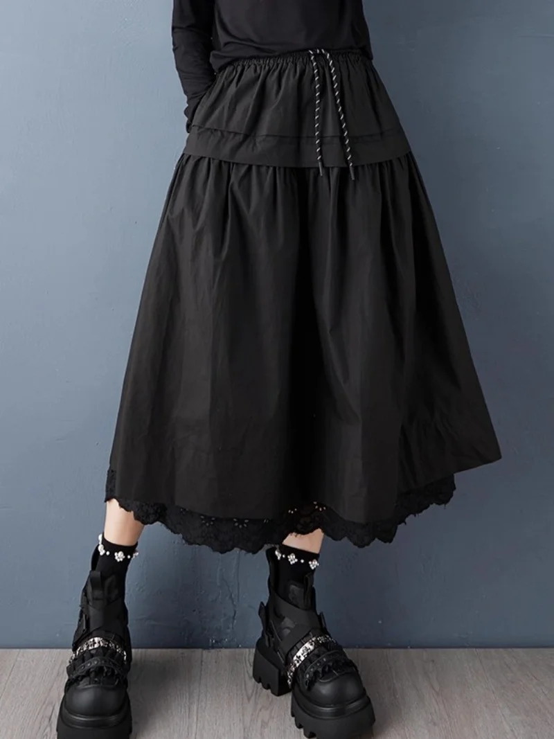 

Осень 2022, новая темная стильная кружевная юбка, модная юбка трапециевидной формы средней длины с высокой талией w697