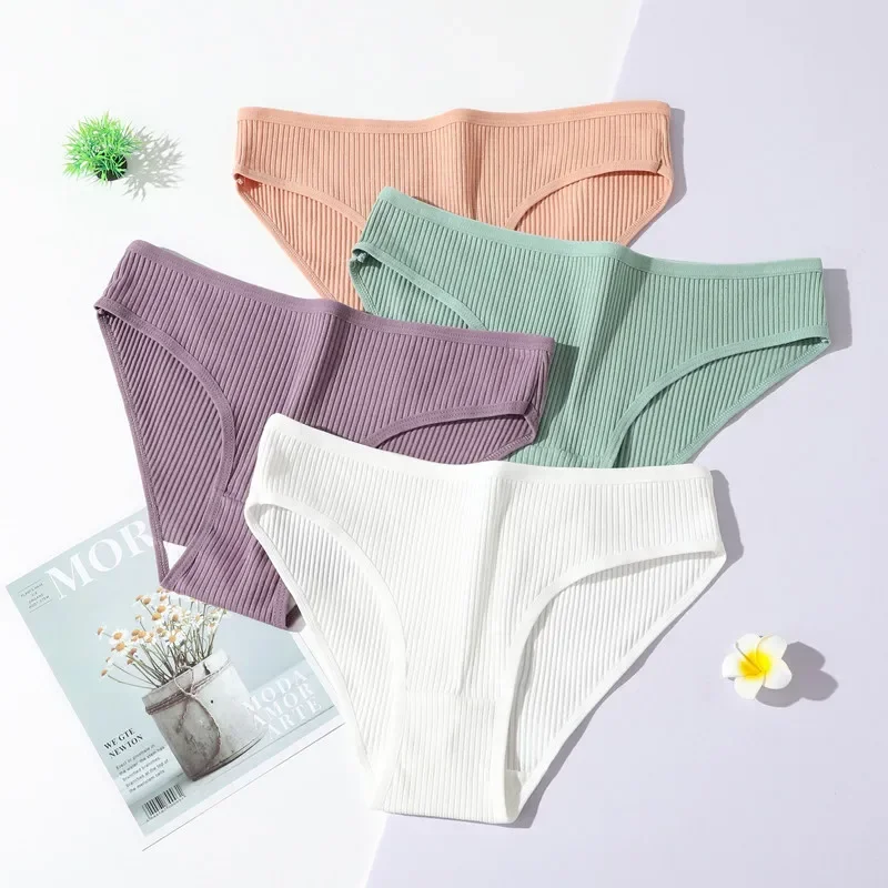 New Cotton Women's Panties Stripe Women Underwear Solid Soft Female Lingerie Comfortable Ladies Briefs Sexy Seamless Underpants