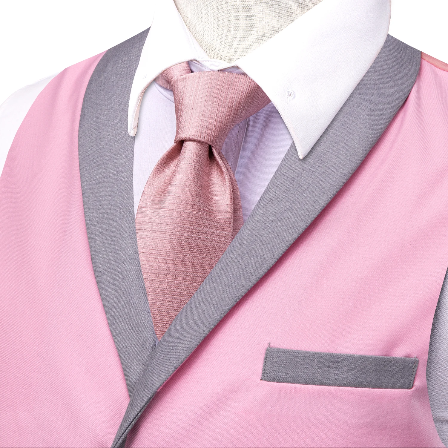 Hi-Tie Solid Pink Grey Shawl Jacquard Collar Suit Vest Slim Fit Waistcoat for Wedding Groomsmen V-Neck Tuxedo Sleeveless Jacket