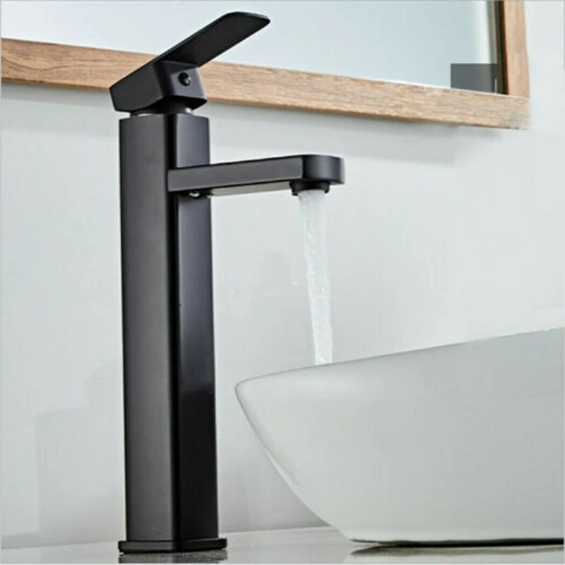 

Widespread Bathroom Basin Faucet Waterfall 3 Holes Sink Mixer Tap Matte Black