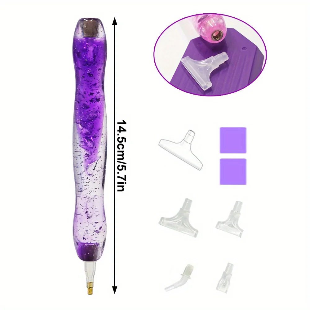 Sparkling Diamond Art Pen with 6 interchangeable nib tips, practical DIY diamond painting tool and handmade craft accessories