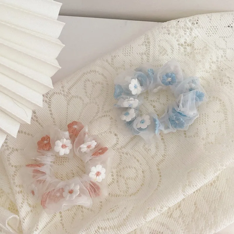 

Fashion Girls Embroidery Hair Accessories Flowers Elastic Scrunchie Hair Tie Hairs Rope Rubber Band