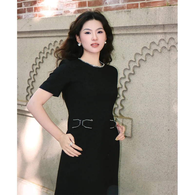 

Элегантная юбка-миди A-силуэта с узлом и стразами, украшенная бриллиантами, для офиса и повседневной носки