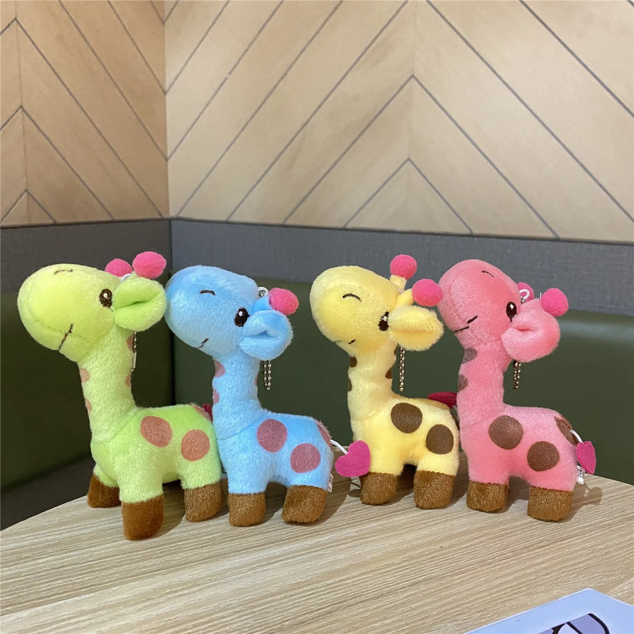 12CM  Rainbow Giraffe Plush Keychain Charms Doll Pendant Keyring Alloy Cartoon School Bag Pendant Accessories Stuffed Key Chain