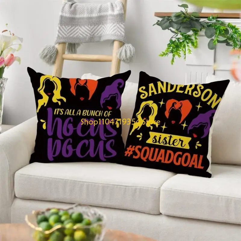 Linen Pillow Cover Witch Broom Bat Cushion Cover Decoration Crafts Supplies for Home Bedroom Dormitory Sofa Bed Decor - zdjęcie 1