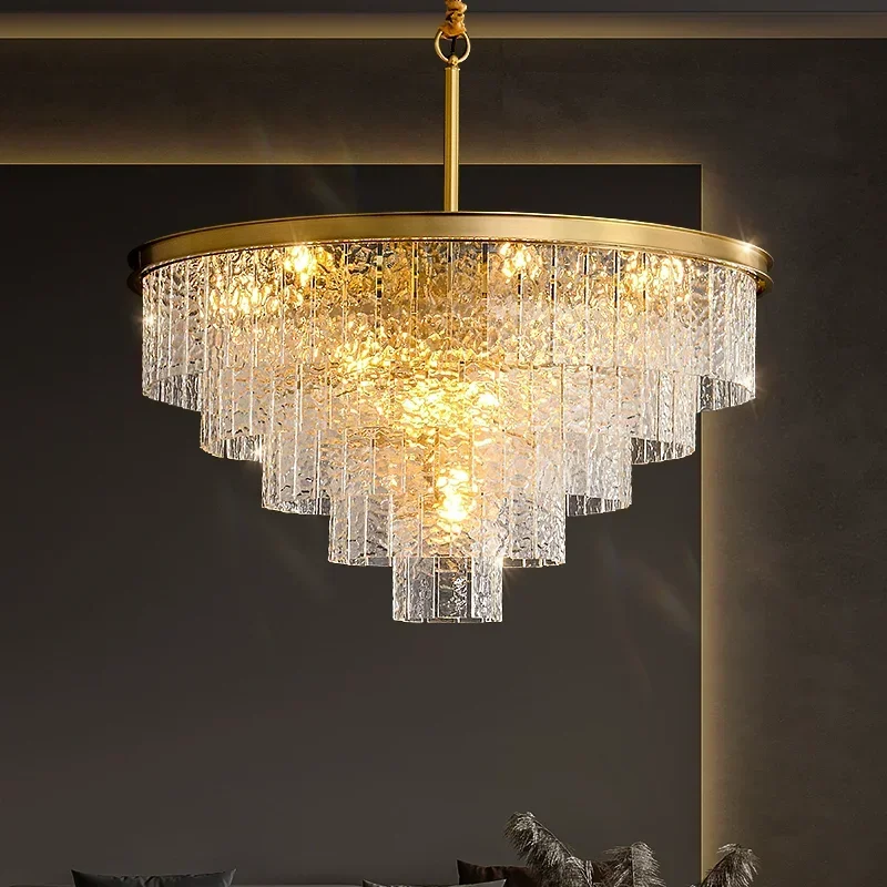 Modern light luxury multi-layer corrugated crystal gold chandelier indoor circular luxury design living room bedroom decorative