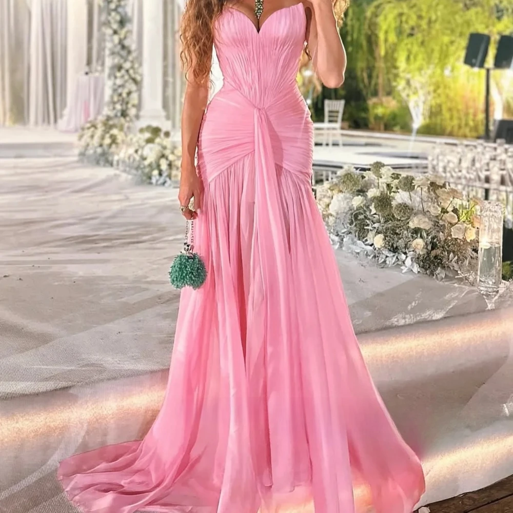 

Pink Evening Dress Customized Sweetheart A Line Maxi Elegant Prom Dress Pleated Long Formal Prom Party Dresses 2025