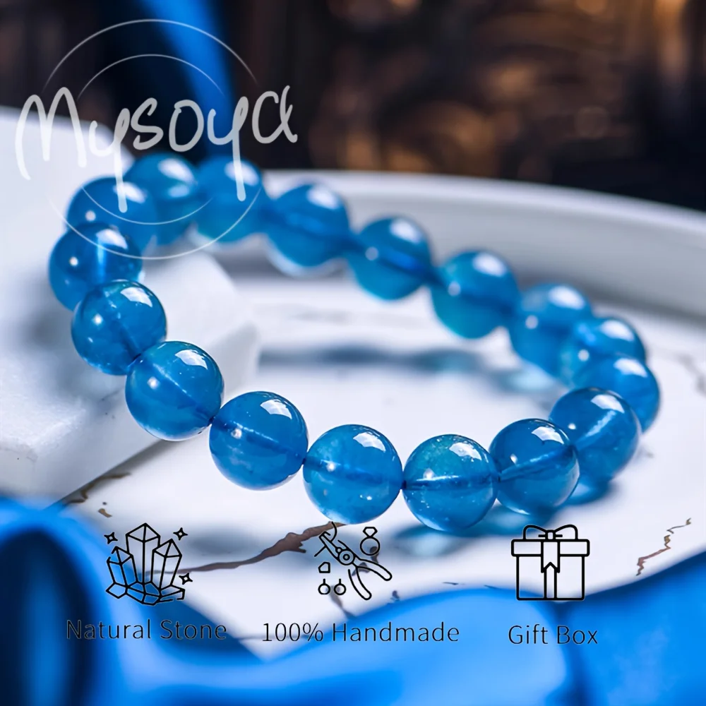 

Высококачественный натуральный браслет MYSOYA из бразильского аквамарина цвета дьявольского синего с подарочной коробкой, подарок на день рождения, подарок на День святого Валентина