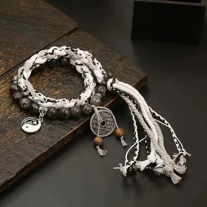 Yin Yang Mountain Ghost Hand Rope Money Bracelet Antique Niche Men's and Women's Couple Bracelet Jewelry Qixi Festival Gift