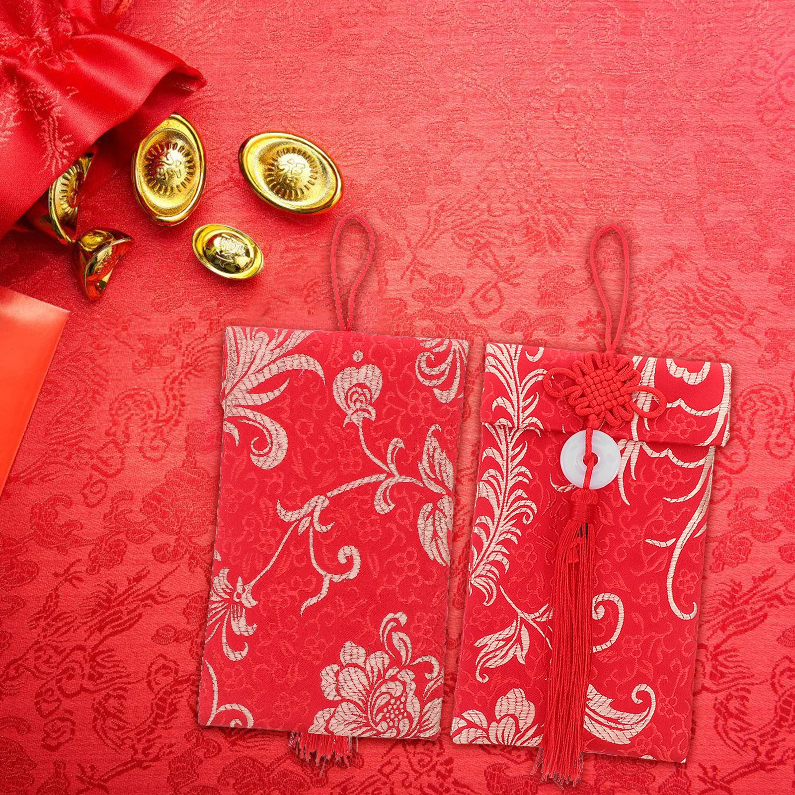 

4Pcs Cloth Red Envelopes Chinese Dragon Phoenix Embroidery Lucky Money Bags for Cash Gift Lunar New Year Spring Festival Hongbao