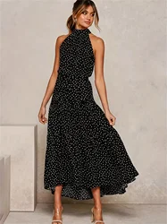 Fashion Sexy Sleeveless Boho Polka Dot Long Dress Women 2024 Summer Vintage Cotton Sundress Office Casual Ladies Maxi Dresses