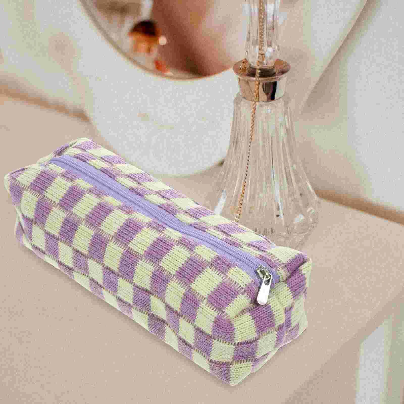 Zipper Pencil Pouch, Checkerboard Case, Handheld Storage Bags, Papelaria conveniente