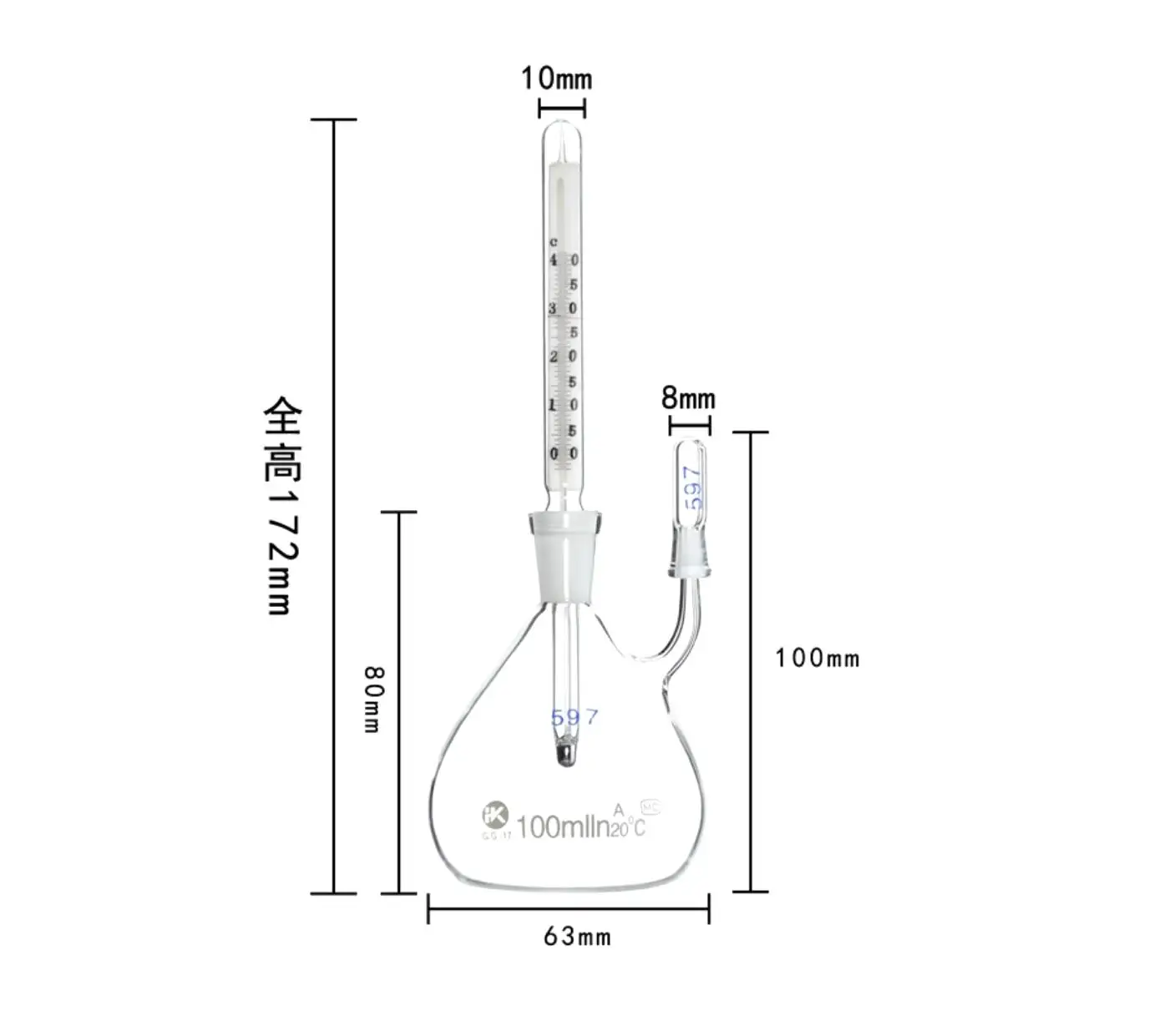 Capacity 5ml/10ml/25ml/50ml/100ml Thermometer Pycnometer Glass Specific Gravity Bottle Class A Science Lab Medical