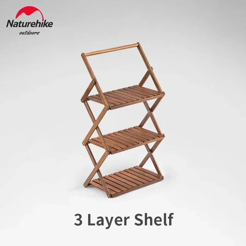 Naturehike-Foldable Multi-layer Shelf for Camping, Picnic Wood Folding Table, Portable Storage Rack, Outdoor 3-4 Layers