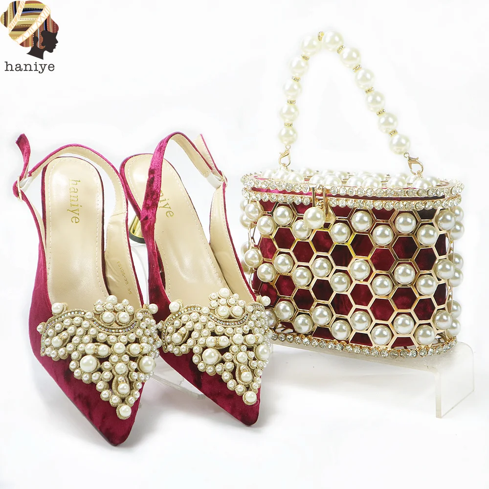 2022 Nigerian Fashionable  Matching Bag Set For  Wedding Party Sandal