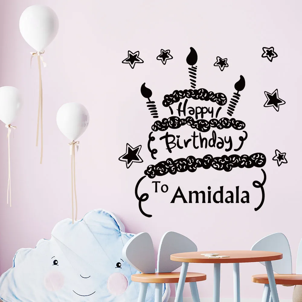 1PC NEW Happy Birthday Customizable Text Art Sticker Waterproof Wall Stickers For Home Decor Decoration Accessories
