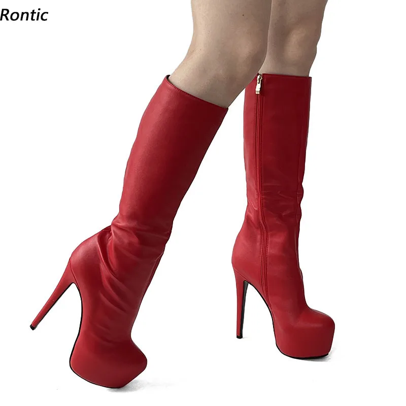 

Rontic/женские зимние сапоги ручной работы на платформе, унисекс, красные туфли на шпильке с круглым носком, женские туфли для косплея, размер США 5-20