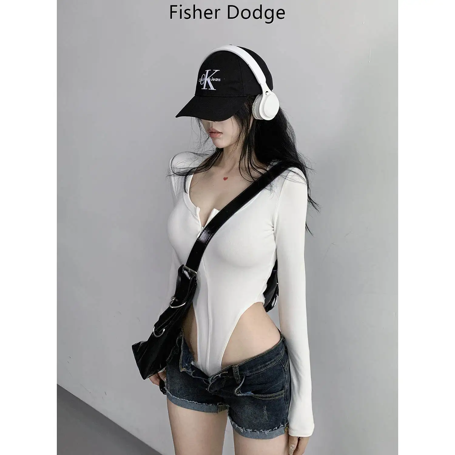 

Sexy American Hot Girl Sle U-Ne Zipper Open Base irt Women's Autumn Elastic Slim Long Sve Color Onesie T-irt