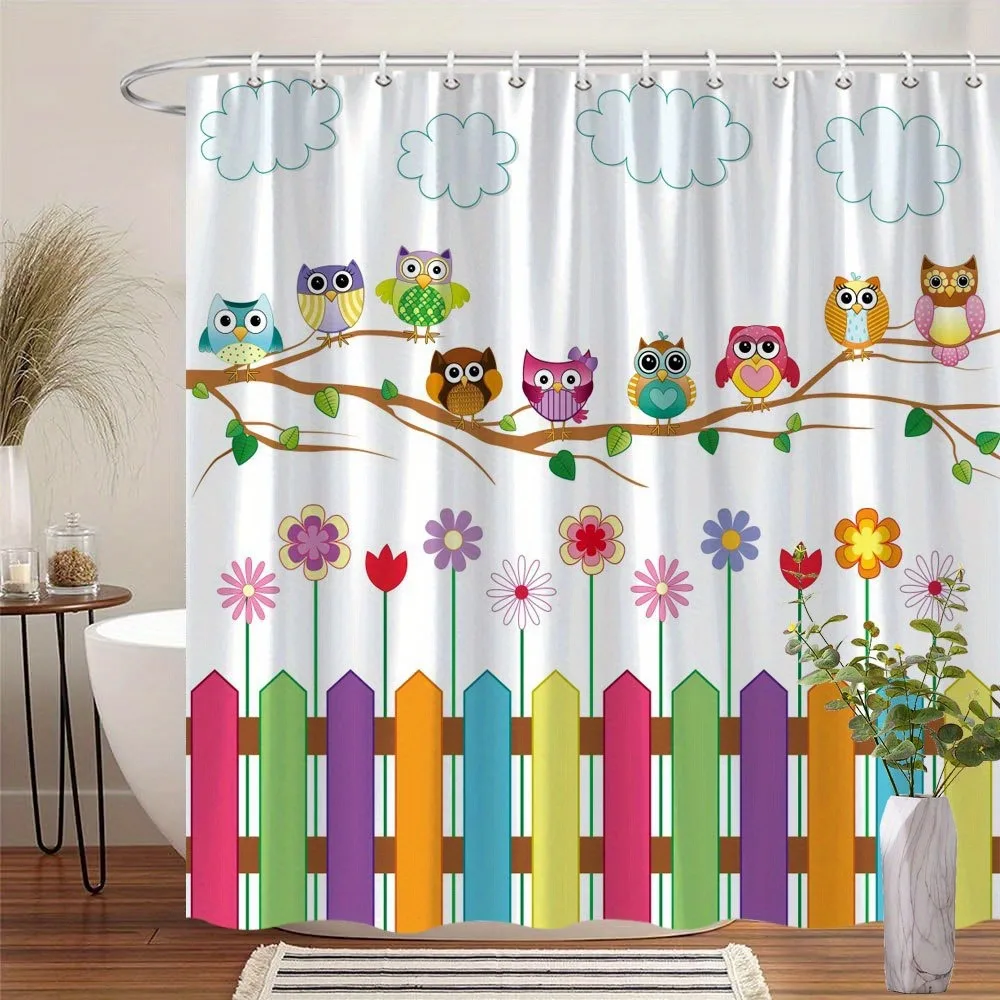 

Занавеска для душа с совой и разноцветными цветами, моющаяся грязеотталкивающая насадка для душа, водонепроницаемая полиэстеровая занавеска для ванны для домашнего декора