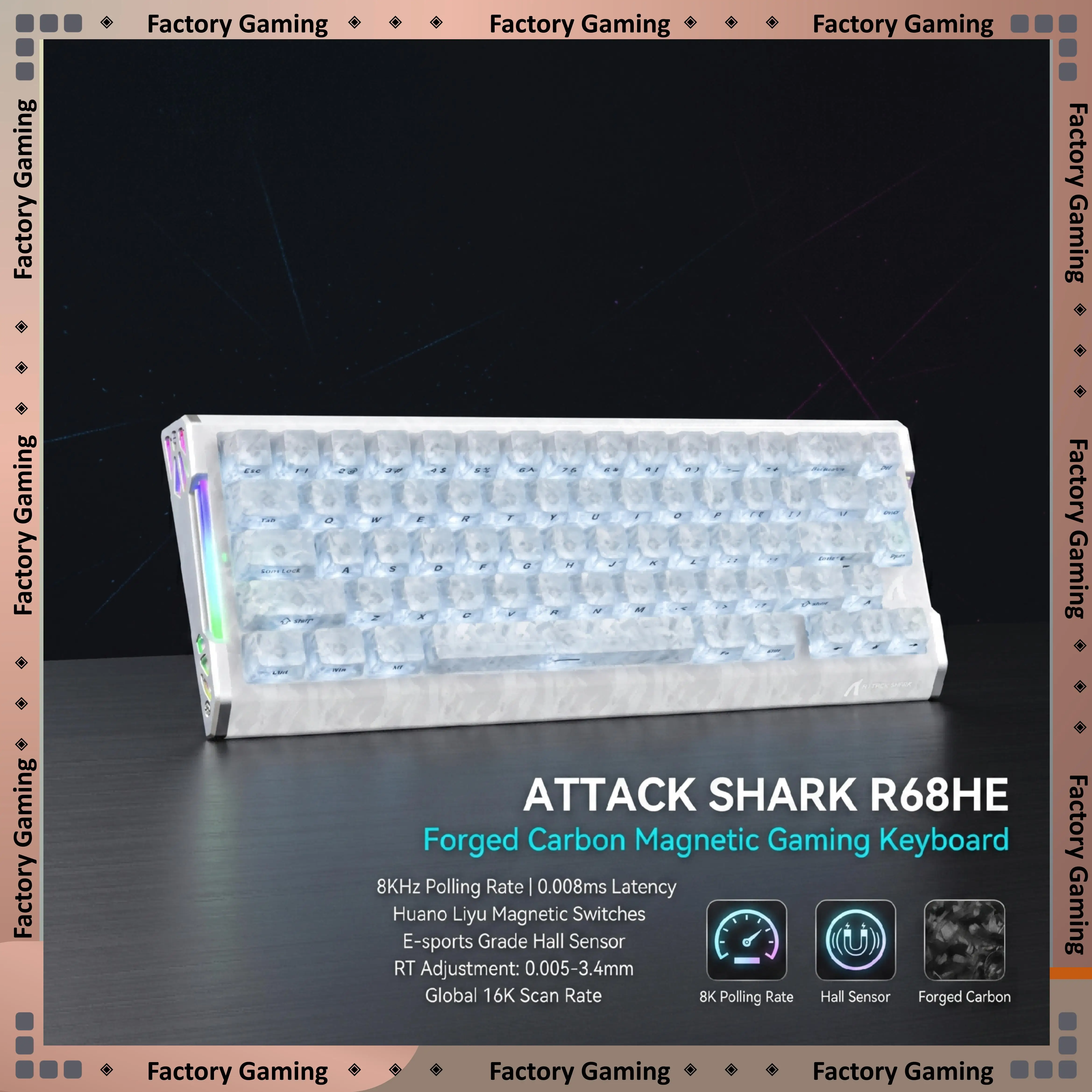 ATTACK SHARK R68HE Wired Keyboard 8KHz Polling Rate 0.005mm RT Precision Hall Sensor Magnetic Switch