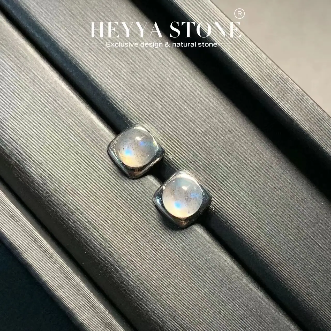 HEYYA STONE Square Natural Moonstone Stud Earrings For Women 925 Silver Simple Fine Jewelry Stone Gemstone Classic Style