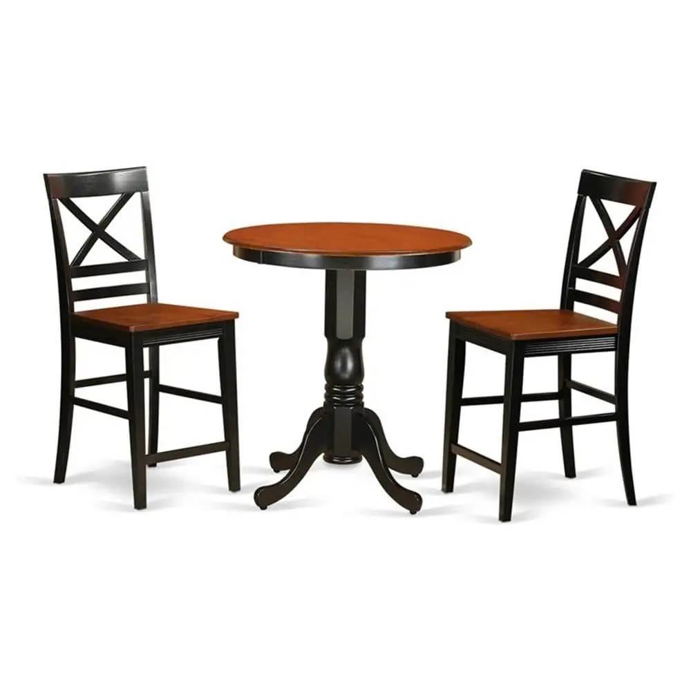 3 Piece Dining Set for Kitchen and Dining Room, Round Breakfast Table with Counter Height Wood Bar Stools for Small, Customized