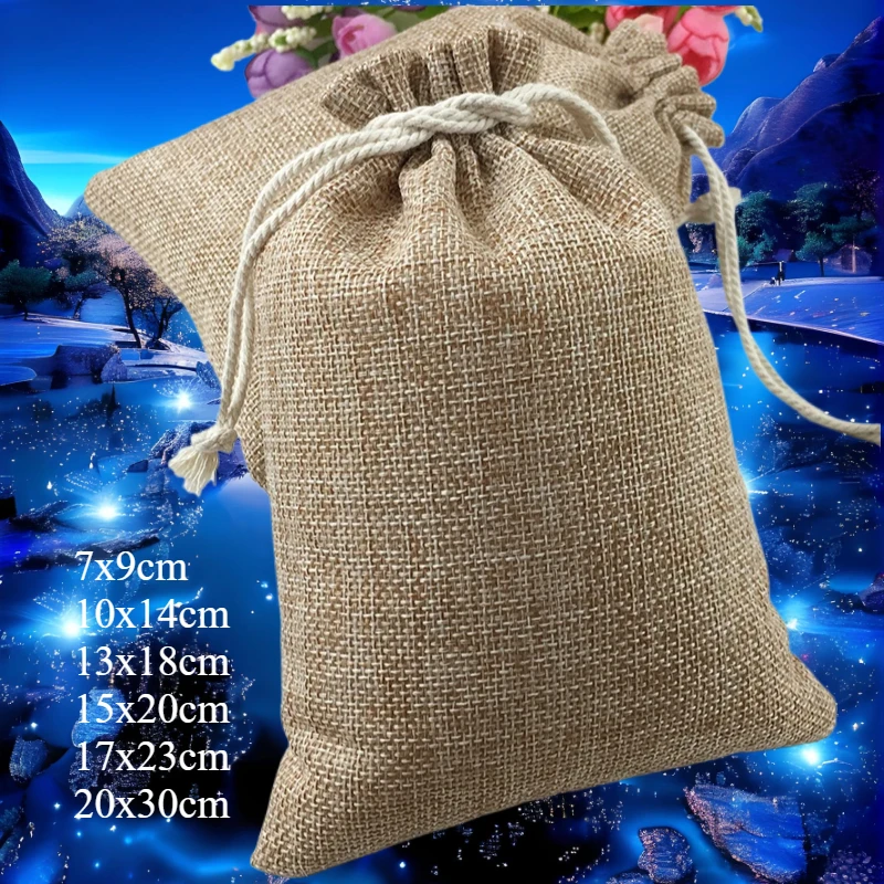 

50pcs 6 Size Christmas Holiday Jute Pouches Gift Bag As Small Burlap Sachet Pouch for Women’s Jewelry Storage and Party Displays
