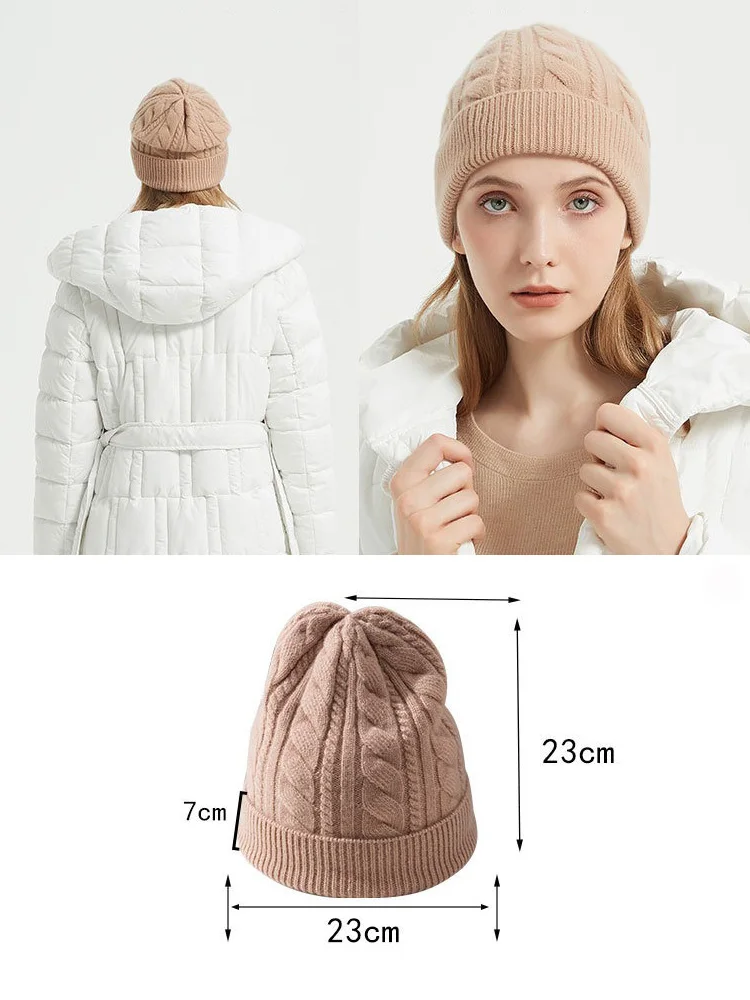 Cable Wool Beanie Unisex Winter Knitted Hat for Women