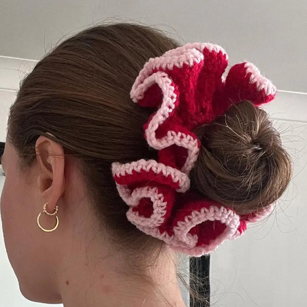 Handmade Weave Fashion Retro Scrunchies Cute Knitted Woolen Hook Woven Hair Rope Oversized Ponytail Holder Hair Ties Accessories