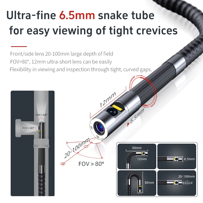 RALCAM Articulating 360/720° Endoscope 6.5mm Inspection Camera Cameras with 6 LED, IP67 Waterproof 1M/1.5M Dual Single