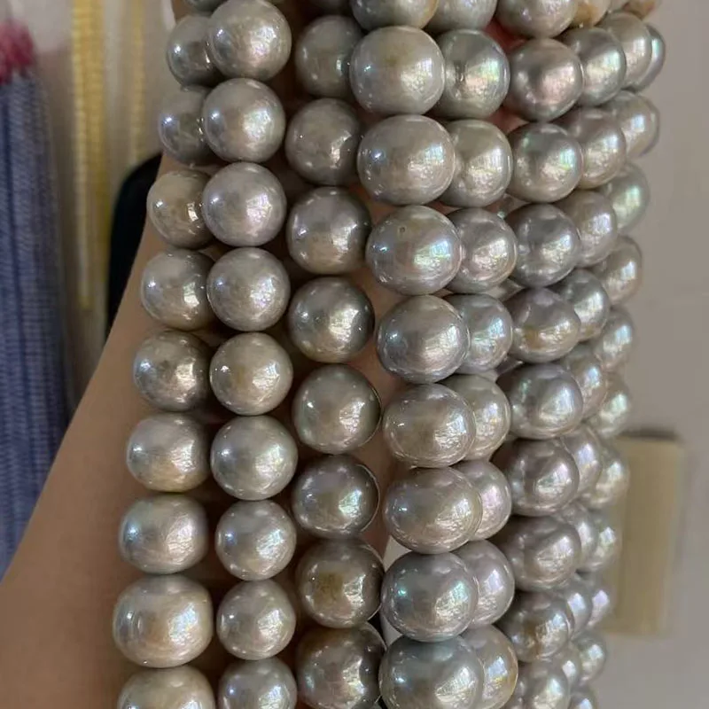 

16 inches 13-16mm Silver Gray Natural Oval Large Fresh Water Pearls Loose Strand