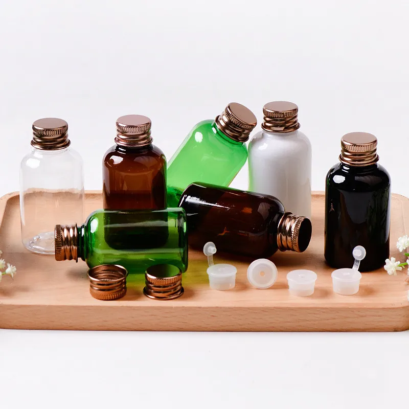 

500 шт., 50 мл, пластиковая бутылка из ПЭТ с алюминиевой золотой, серебряной завинчивающейся крышкой для косметического ухода за кожей, бутылка с тонером для личной гигиены