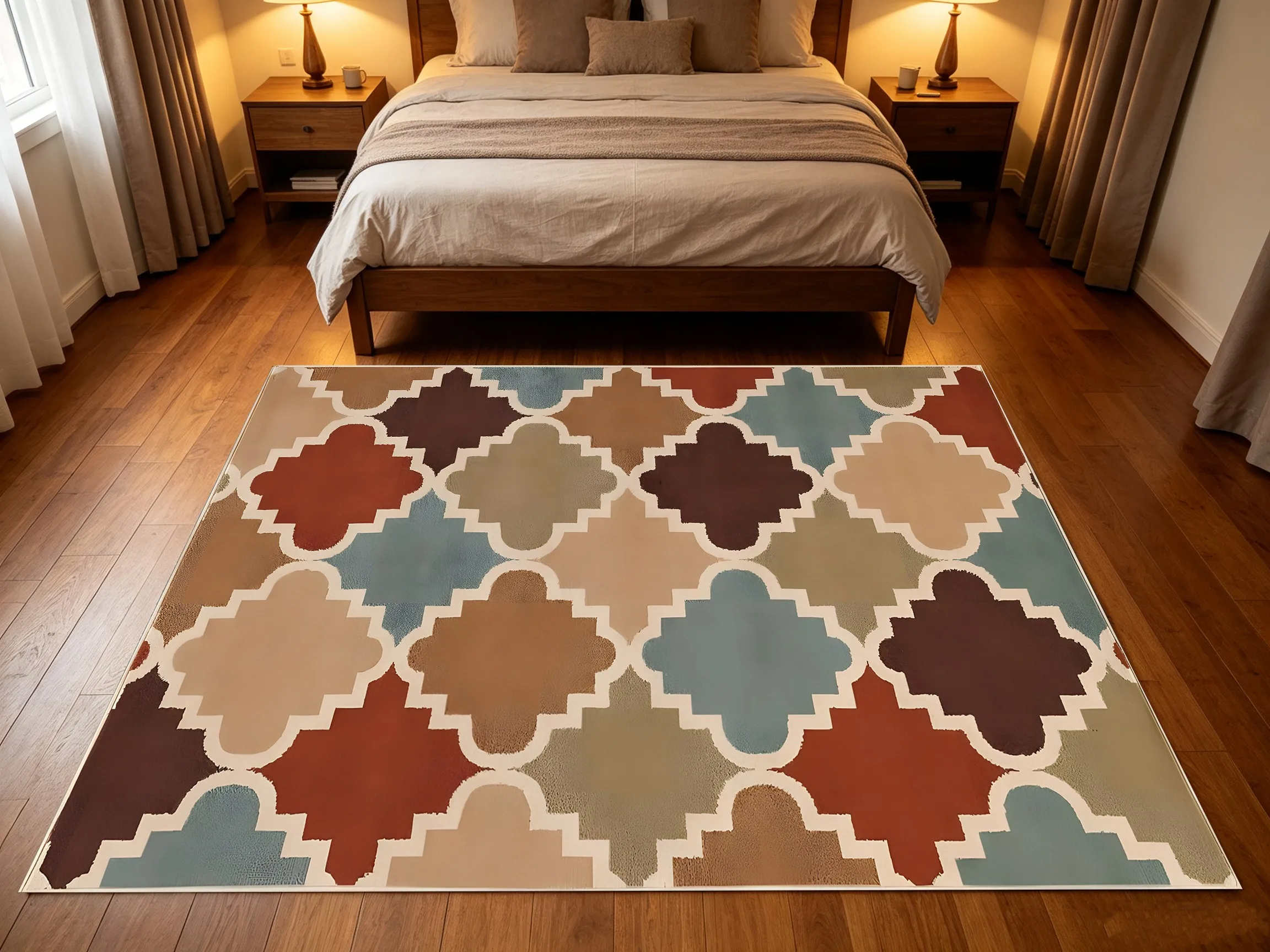 Morandi Diamond Geometric Moroccan Velvet Rug, Warm Retro Christmas & New Year Decor