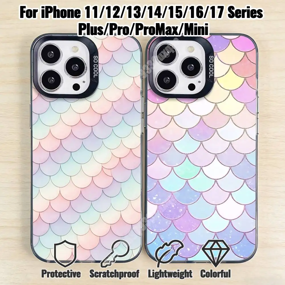 

Shimmer Mermaid Scale Phone Case for iPhone 17 16 15 14 13 12 11 Pro Plus Max Mini X XS Silicone Hard Cover