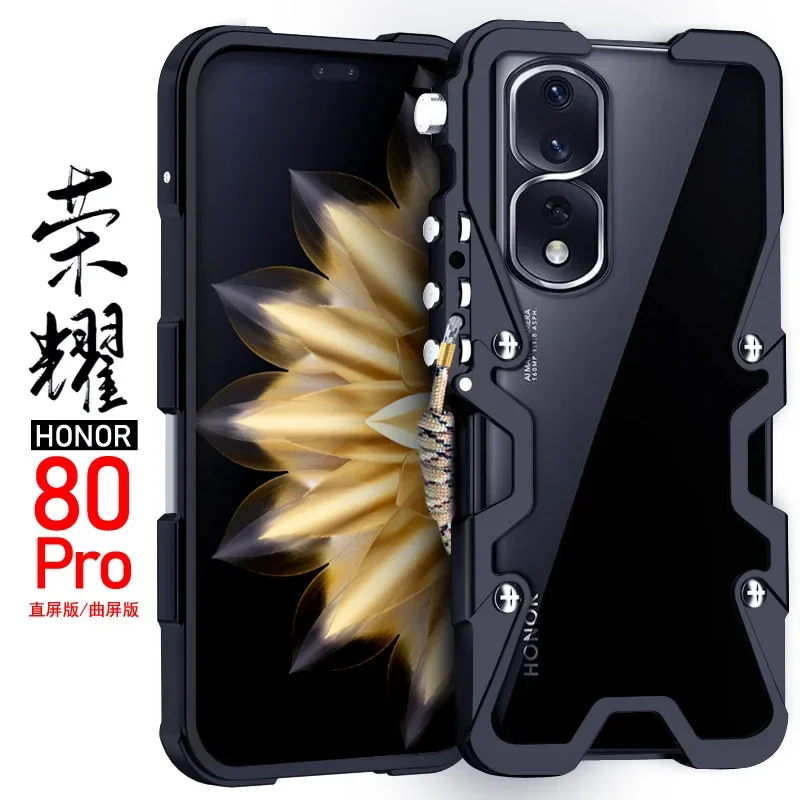 

Armor Metal Aluminum Phone Cases Bumper For Honor80 Honor 80 Pro GT Cover Mechanical Purely Handmade Skull Case