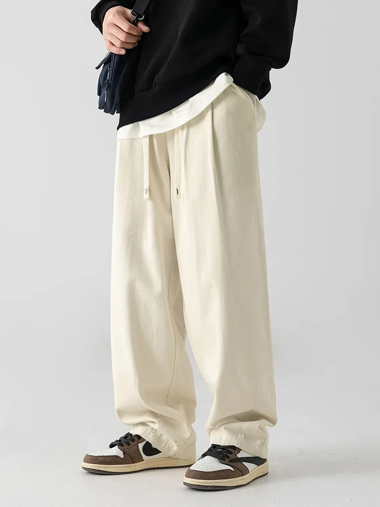 Japanse retro zandgewassen losse casual broek heren lente en herfst all-match driedimensionale geplooide designbroek (S-5X)