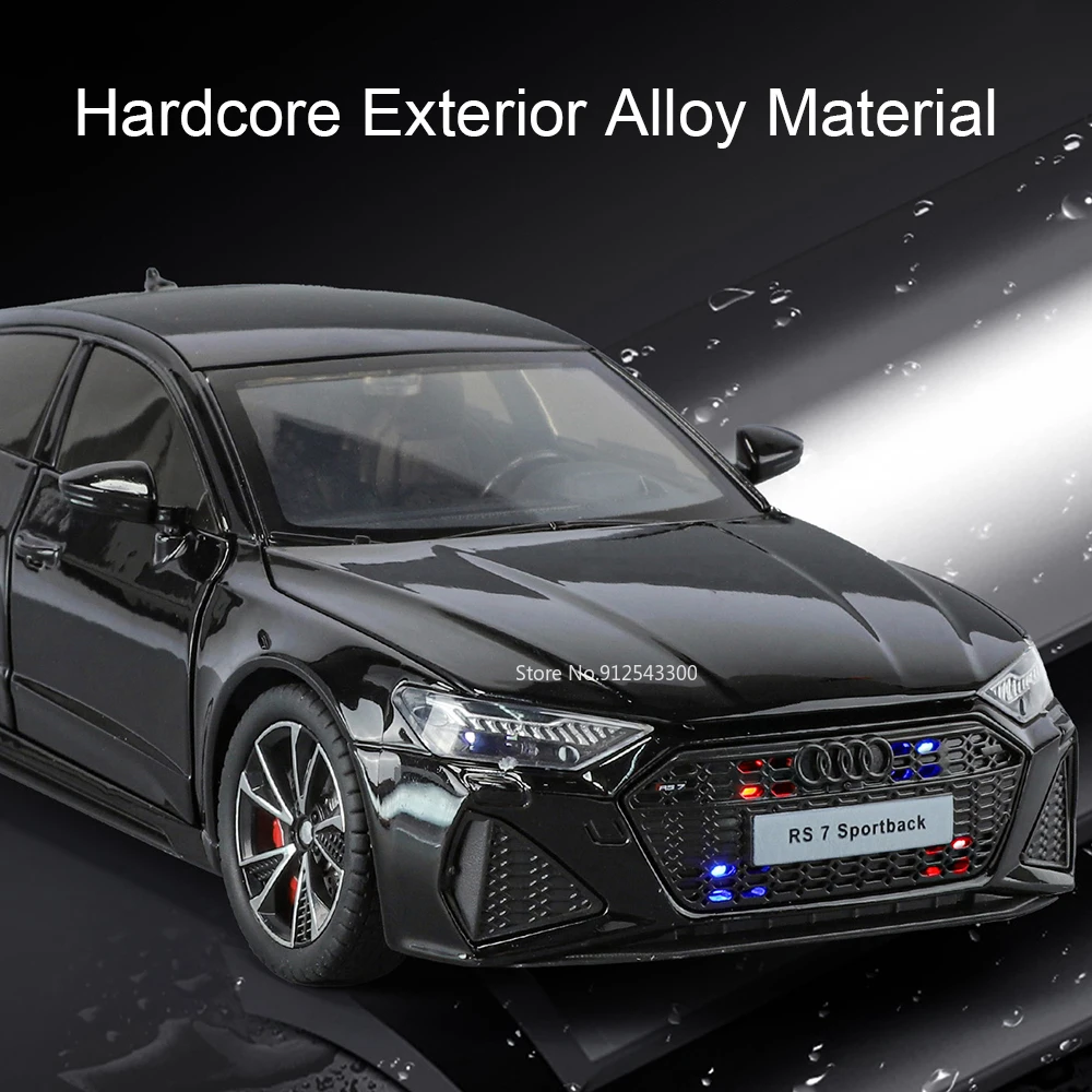 Scala 1:24 RS7 A8 Modello di auto Giocattolo Tirare indietro Suono Luce Lega Diecast Porte Veicoli aperti Modelli in miniatura Collezione di ragazzi Regali