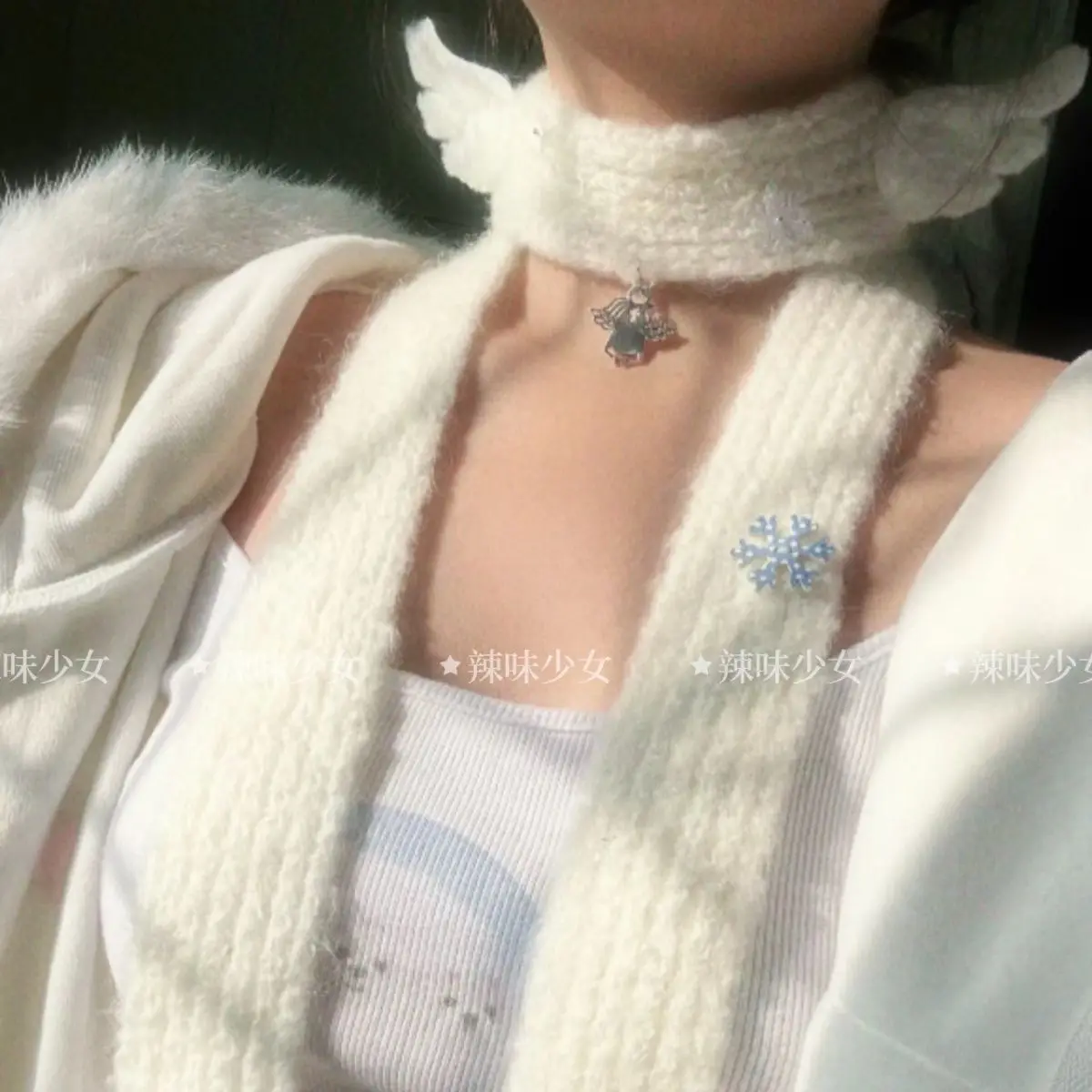 Women Harajuku Wool Scarves Solid Color Long Scarves Wing Thin Long Decorative Neckerchief Fashion Sense Spice Girl Streetwear